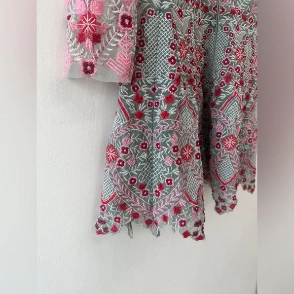 Embroidered Top - Long Sleeve Peplum Sheer - Size: Medium - Picture 5 of 8